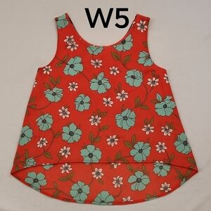 W5 Red Sleeveless Tank Floral Hi-Low Blouse MEDIUM NEW